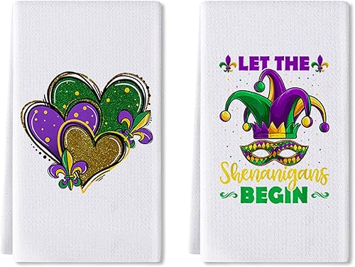 JEMMHO Happy Mardi Gras - Toallas de cocina con diseño de flor de lis ultra absorbentes suaves de secado para limpiar platos de secado y cocina