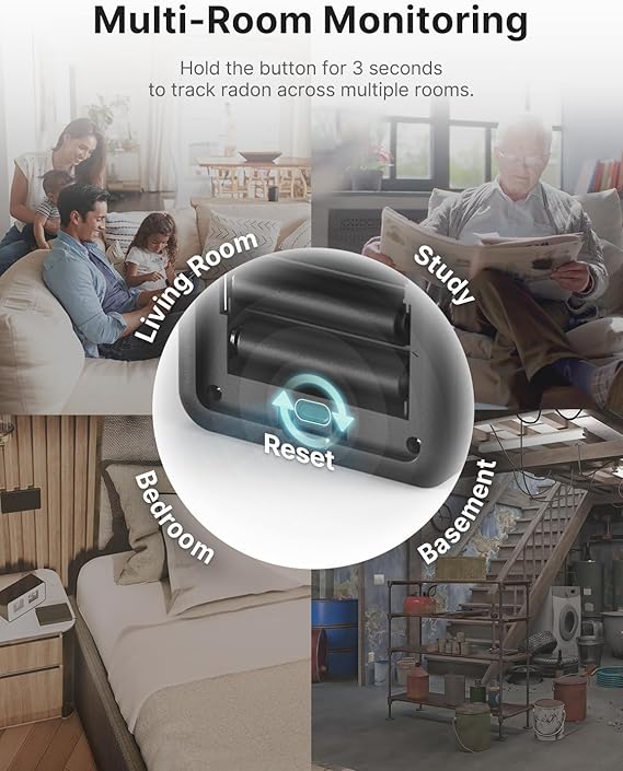 X-Sense Radon Detector for Home, Battery Powered, Clear Short-Term & Long-Term Average Display, Ideal Starter Safety Tool for Home, Model XR0A-SR, Black