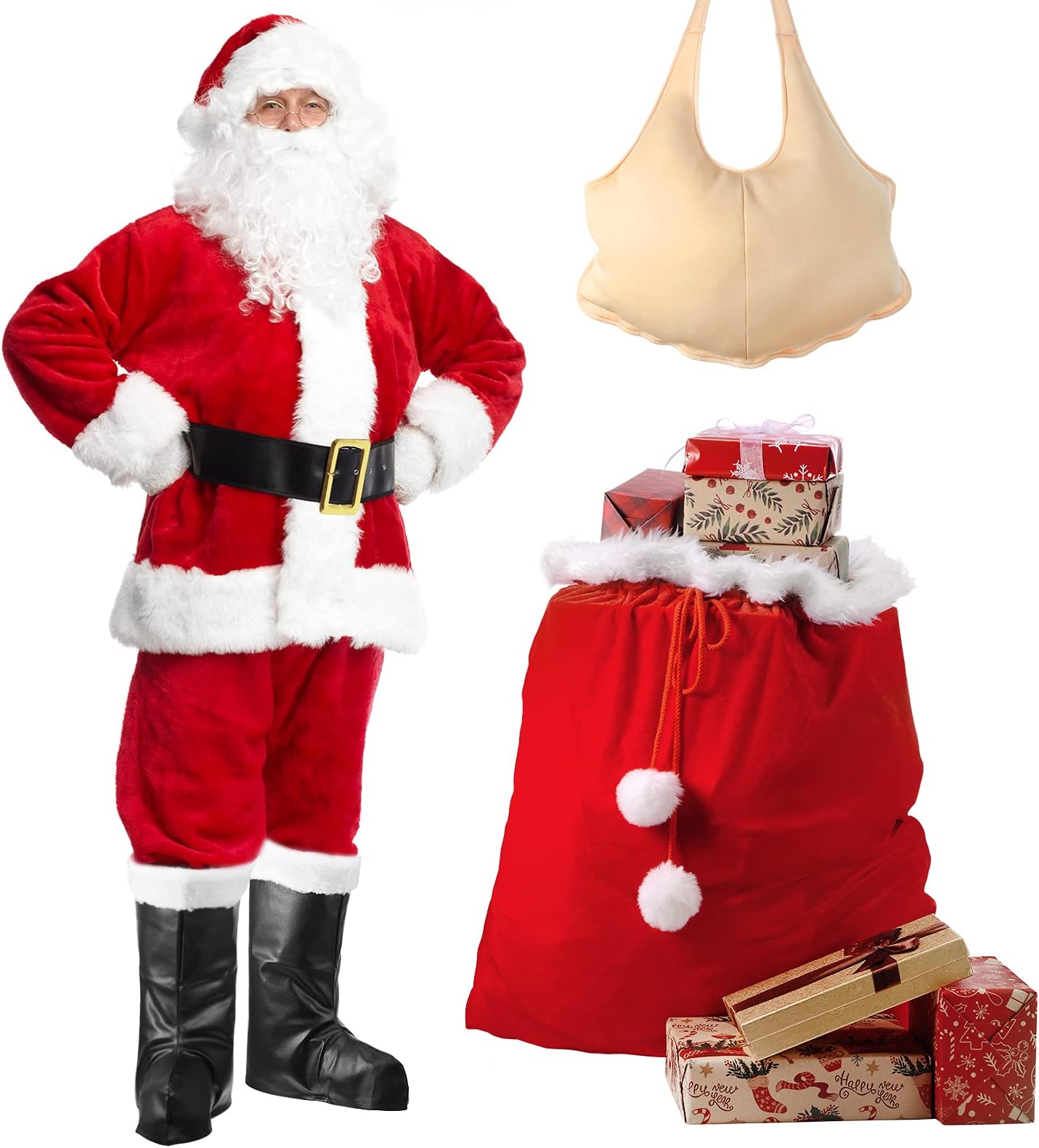 SATINIORSATINIOR Christmas Santa Claus Costumes Suit 10pc. Christmas Santa Belly Accessory Christmas Party Cosplay Outfits