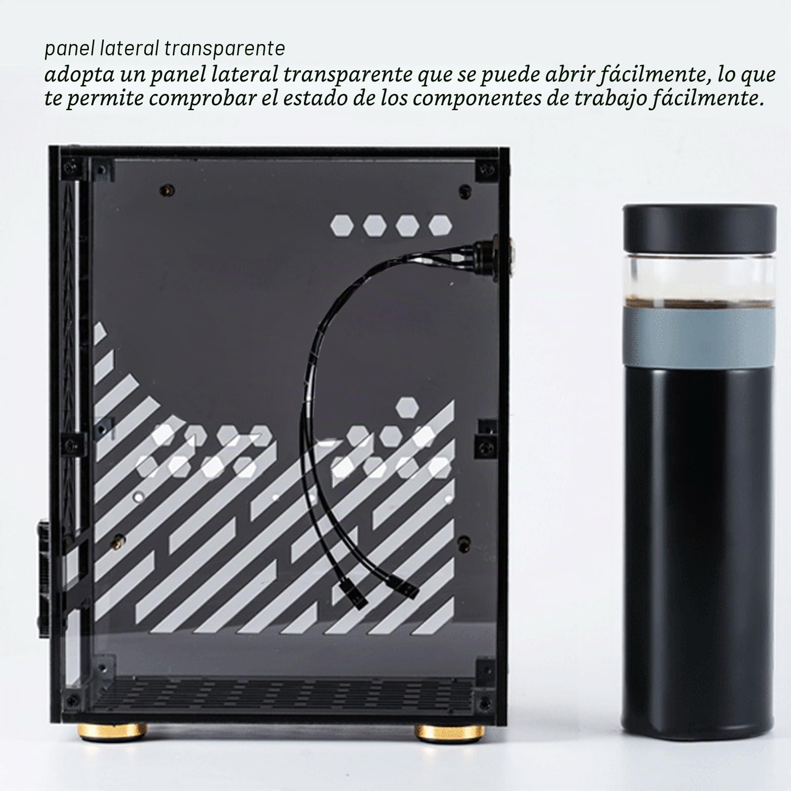 Elprico Funda Mini ITX, Almohadillas de Pie Acolchadas de Refrigeración de 4,3 L y 360 Grados, Torre Micro ATX, Funda Mini PC para SSD Flex 1U Power de 2,5 Pulgadas (Black)
