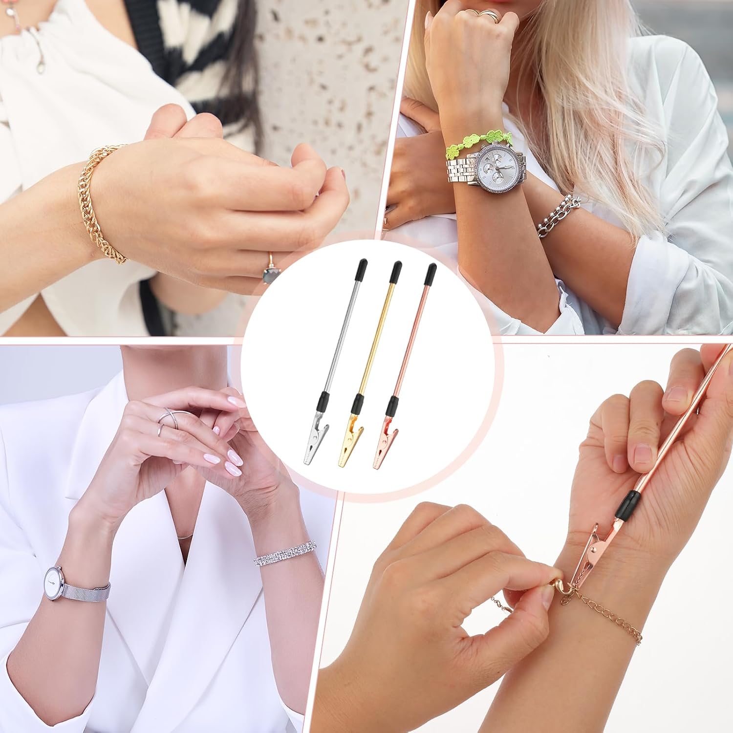 Mabor 3 Pcs Bracelet Helper Tool, Jewelry Clasp Helper, Wear Jewelry by Yourself (Gold+Silver+Rose Gold), Bracelet Fastener Buddy Assist Tool