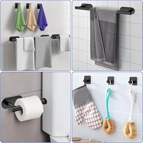 Miniatura 2 de TOOGOND - Toallero autoadhesivo de 5 piezas de accesorios de baño color negro mate SUS304 para montaje en pared, incluye toalla de baño de 16
