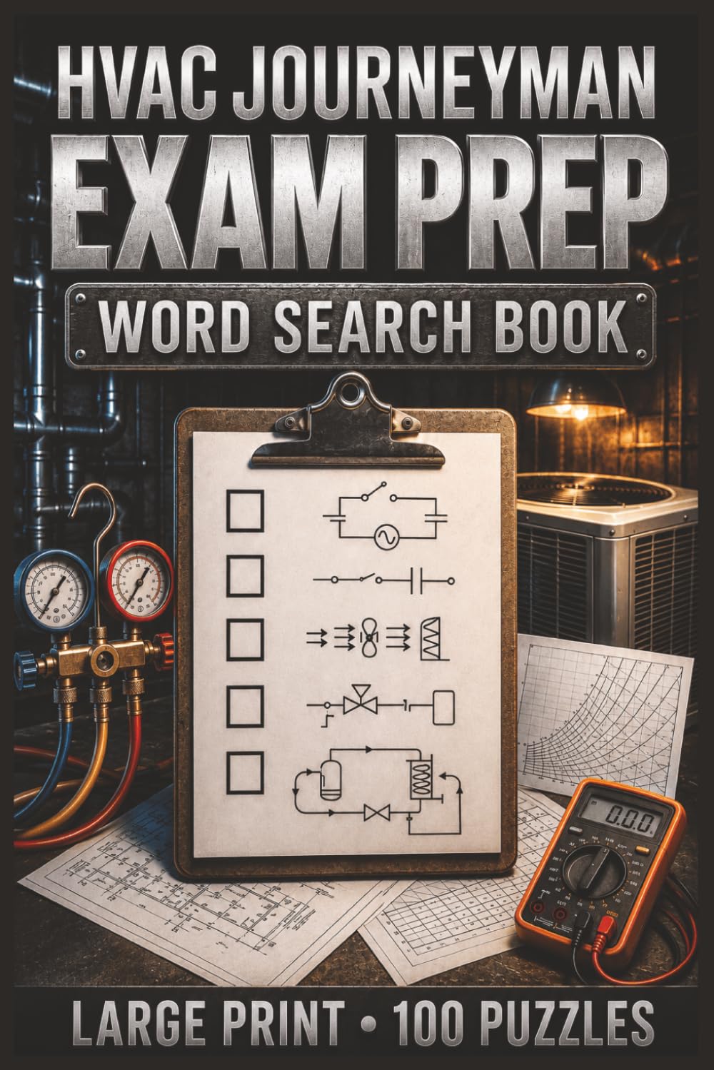 HVAC Journeyman Exam Prep Word Search Book: Large Print Book with 100 Puzzles on HVAC Electrical Troubleshooting, HVAC Maintenance, and HVAC Training