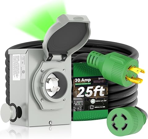 30 Amp Generator Cord 25FT and Power Inlet Box, Pre-Drilled 30 Amp Generator Inlet Box with Cord, NEMA L14-30P to L14-30R Generator Cord Waterproof Combo Kit, ETL Listed