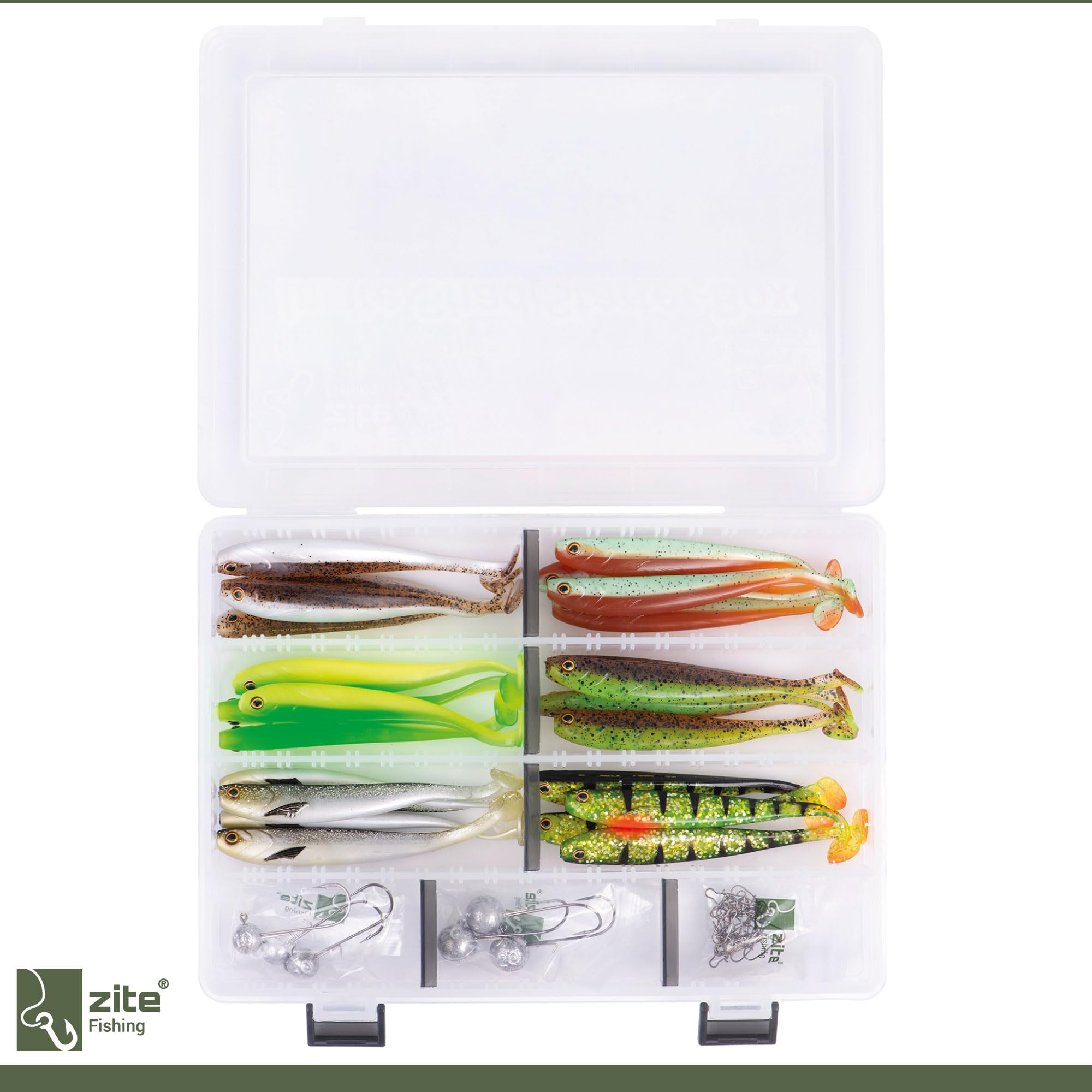 Zite Lot de 5 leurres de pêche en caoutchouc - Inzite Shad - 12 cm - Différentes couleurs - Appâts en caoutchouc pour la pêche au sandre - Appâts de pêche actifs aux UV