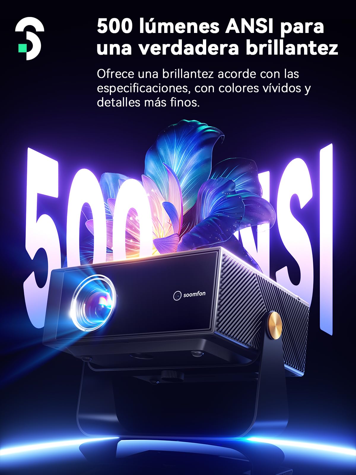 SOOMFON SK3 Netflix Certificado Mini Proyector Portatil 4K Supported | Proyector para Movil con Auto Keystone/E-Enfoque, WiFi & Bluetooth para Android/Movil/PC/HDMI/Exterior/Cine en Casa