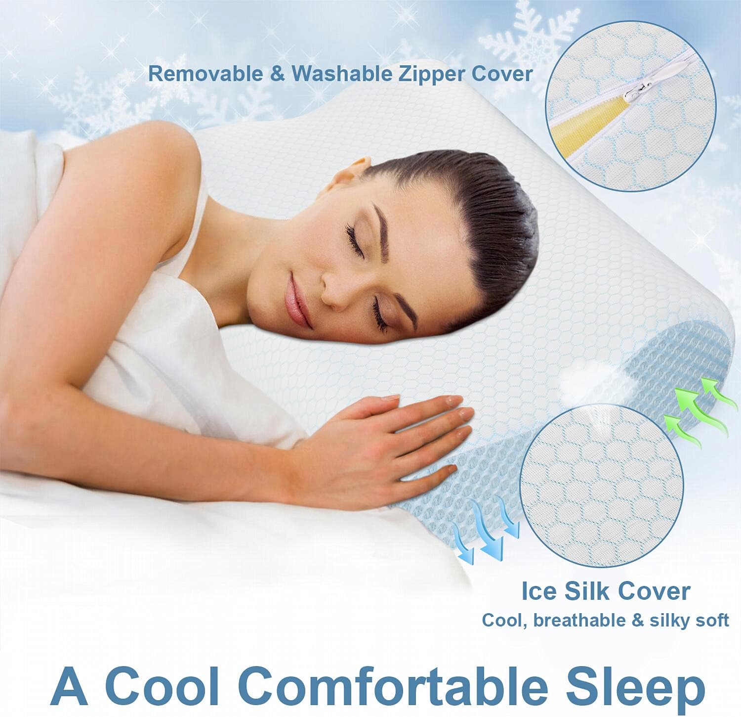 Memory Foam Pillow, Anvo Neck Contour Cervical Orthopedic Pillow for Sleeping Side Back Stomach Sleeper, Ergonomic Bed Pillow for Neck Pain - Blue White: Home & Kitchen