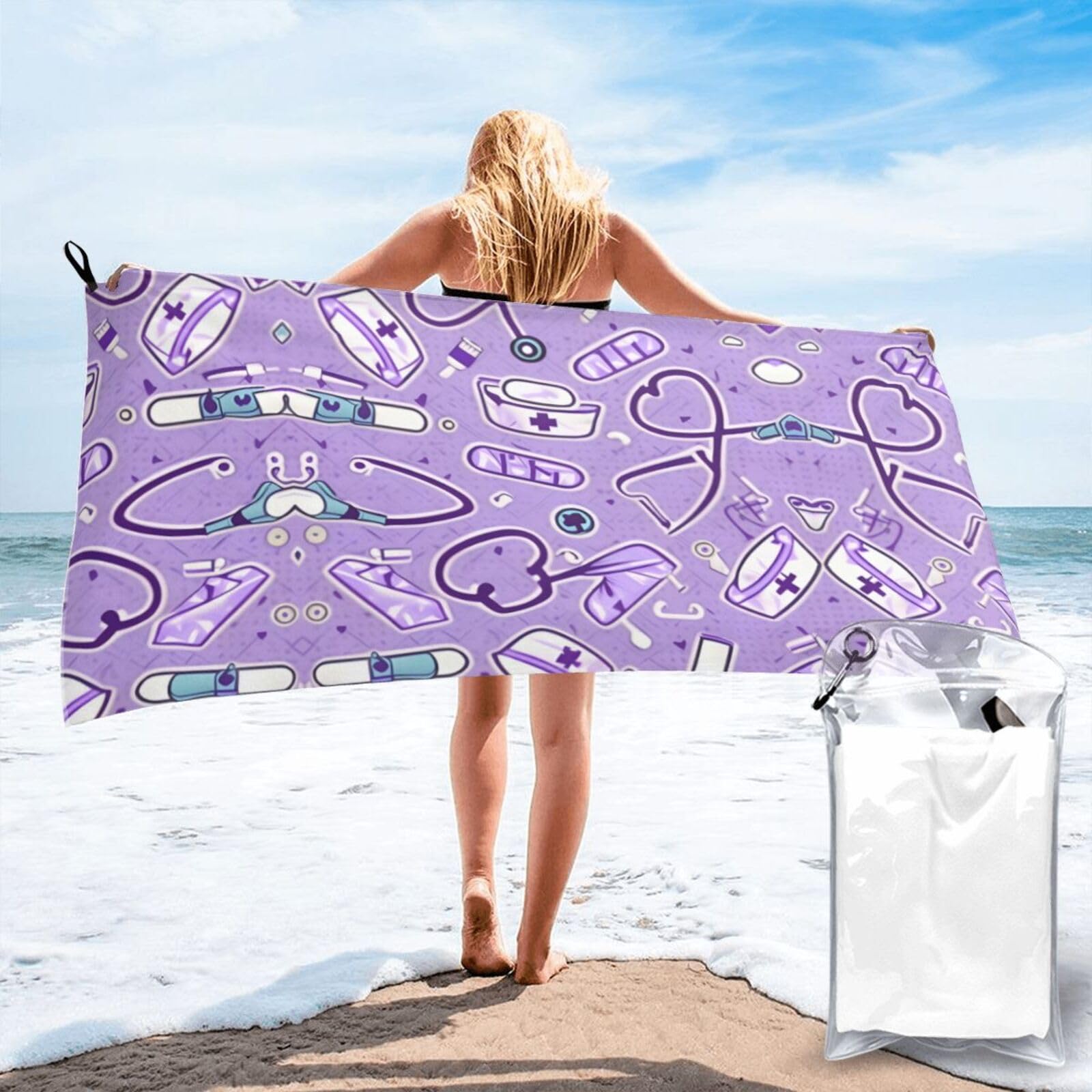 Toalla de playa de enfermera morada, ideal para tus sesiones de natación, gimnasio y viajes