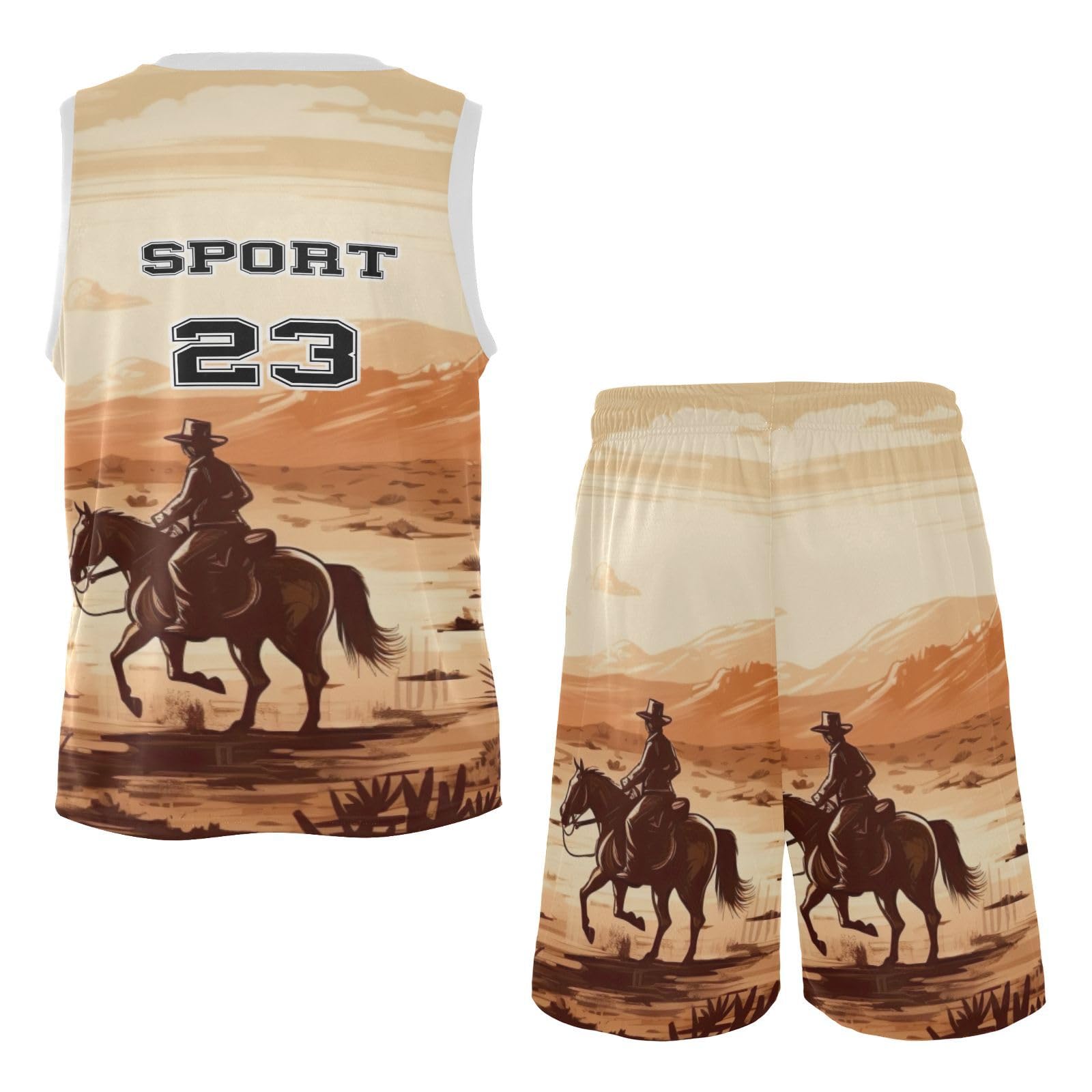 FLildon Western Cowboy Boys Basketball Jersey Set Tank Top Shorts Tracksuit Sport Training Suit for Kids, L