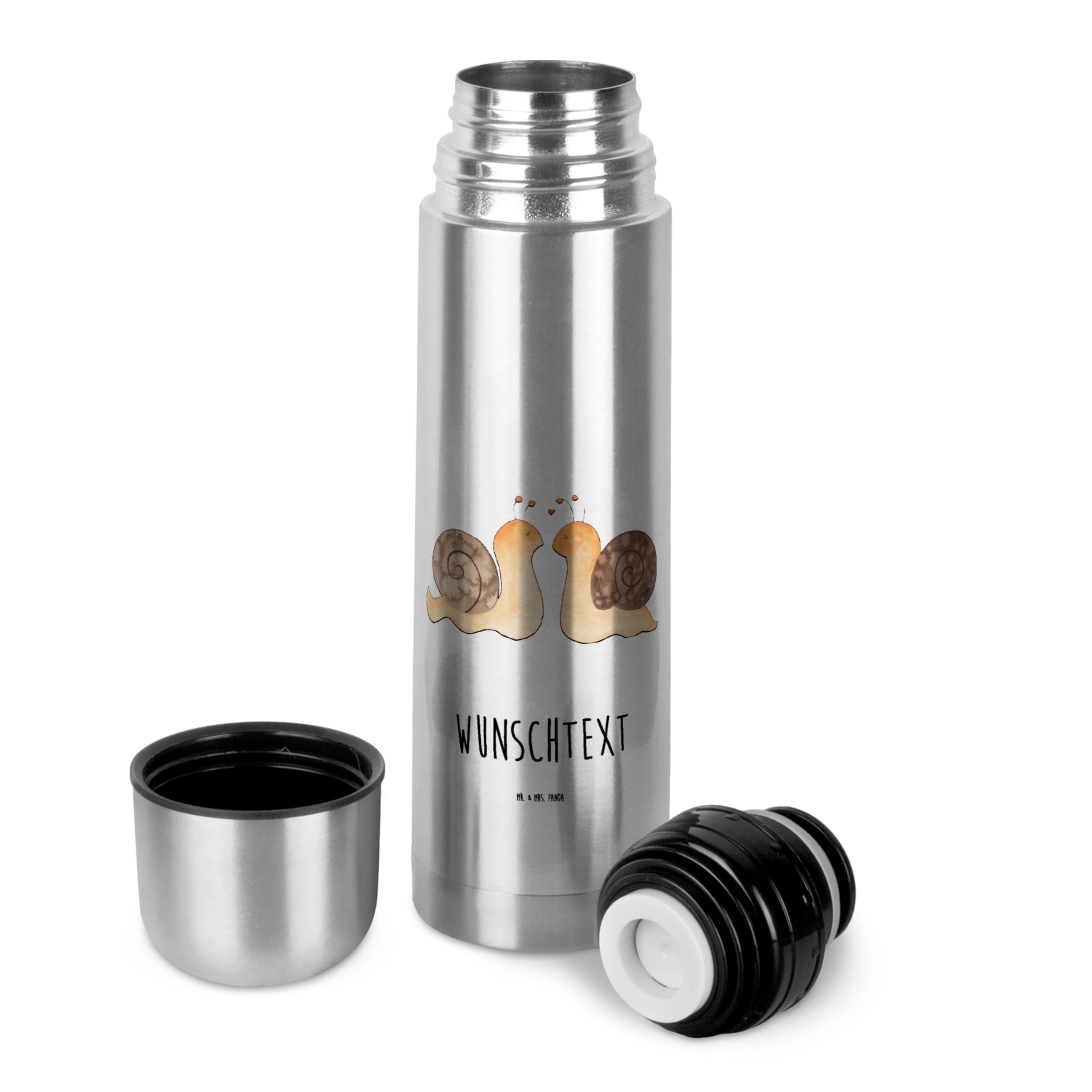 Mr. & Mrs. Panda Personalisierte Thermoskanne Schnecken Liebe 500 ml - Geschenke, Thermos mit Text, Gemeinsam, Träume, Zukunft, Pärchen, Namen, Personalisiert, Ehe, Jahrestag