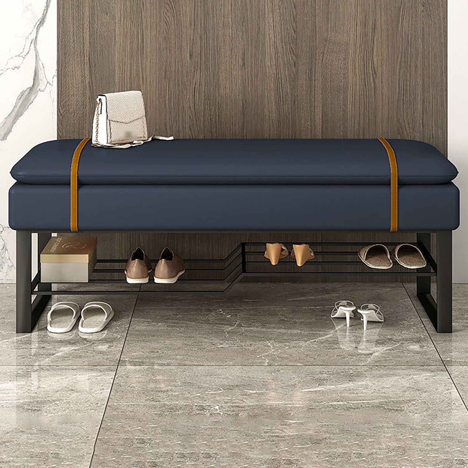 MSHGSKU 2-Tier Storage Bench Shoe Rack for Entryway, End of Bed, or Hallway - Farmhouse Style Foyer Bench with Seat