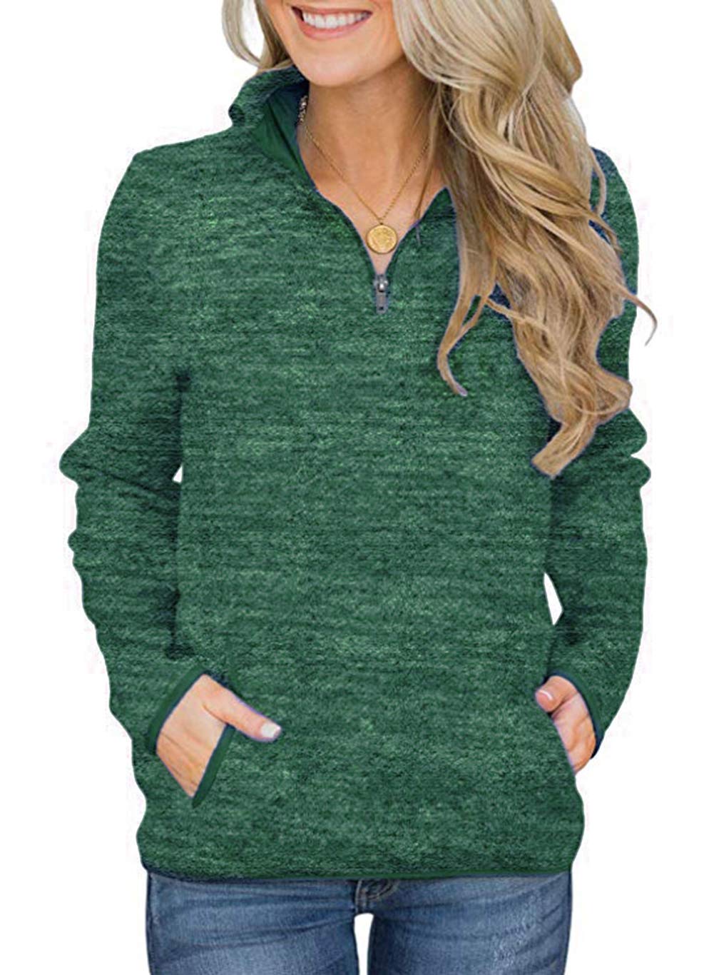 Artfish Women's Women Quarter Zip Casual Pullovers Lightweight Fleece Sweatshirts with Pockets