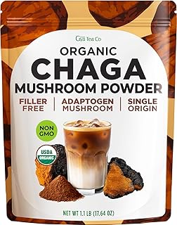 Gya Tea Co Chaga Mushrooms Powder 1.1lb (17.64 Oz) - USDA Organic Chaga Mushroom Extract for Beverages, Smoothies - Ayurvedic Nootropic Superfood for Digestion, Energy - Non-GMO, Gluten-Free, Vegan