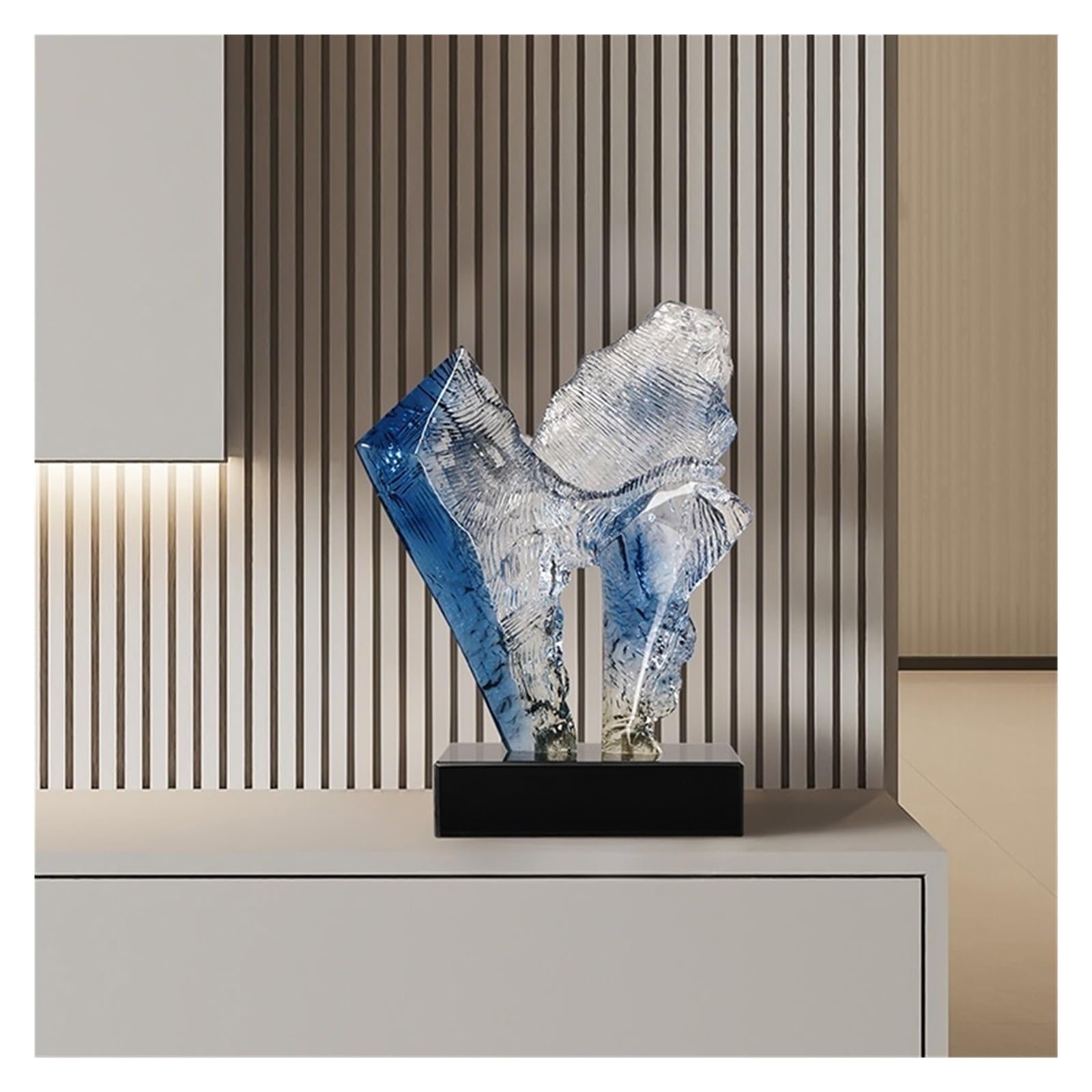 Statua na biurko, Przezroczysta żywica przedpokój elementy sztuki dekoracyjnej salon abstrakcyjna rzeźba(Blue)