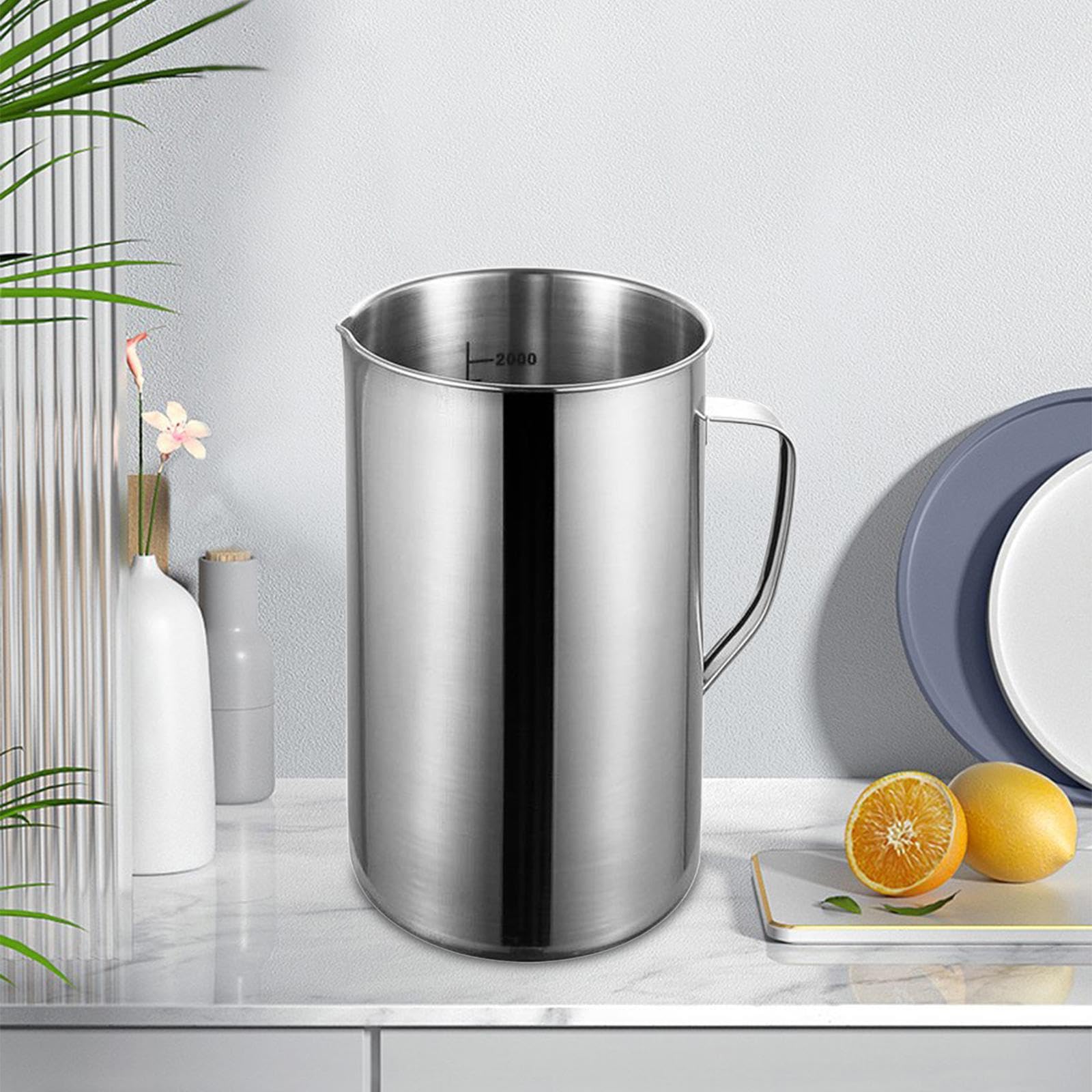 Misurino in Acciaio, Misurino per Liquidi Multiuso da 2 Litri per Cucina, Pasticceria, Cottura, Brocca Dosatrice, per caffè Espresso.