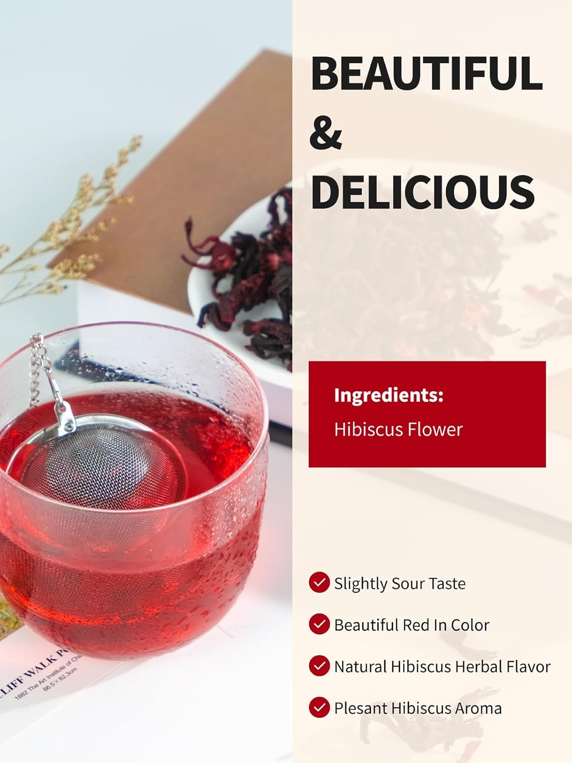 TeeLux Hibiscus Tea Loose Leaf, Dried Hibiscus Flowers Herbal Tea, Cut & Sifted, Refreshing Tart Flavor, Caffeine Free, Hot & Iced Tea, 16oz - Image 5