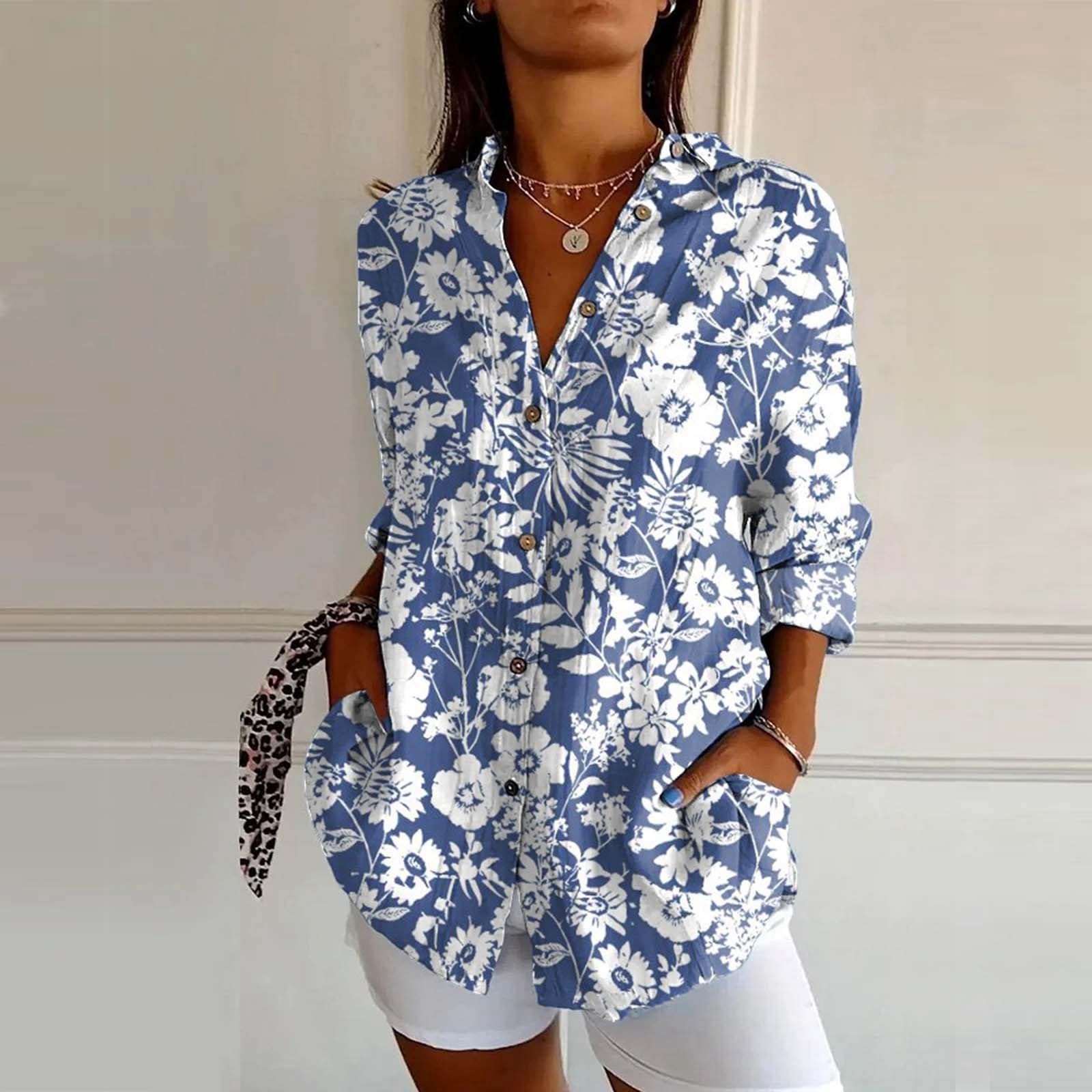 Chemises en gaze à manches longues pour femme Été 2026 Tendance Printemps Col Mousseline Boyfriend Blouses à revers Coupe ample Vêtements en coton boutonné Casual Graphique Tuniques pour femme