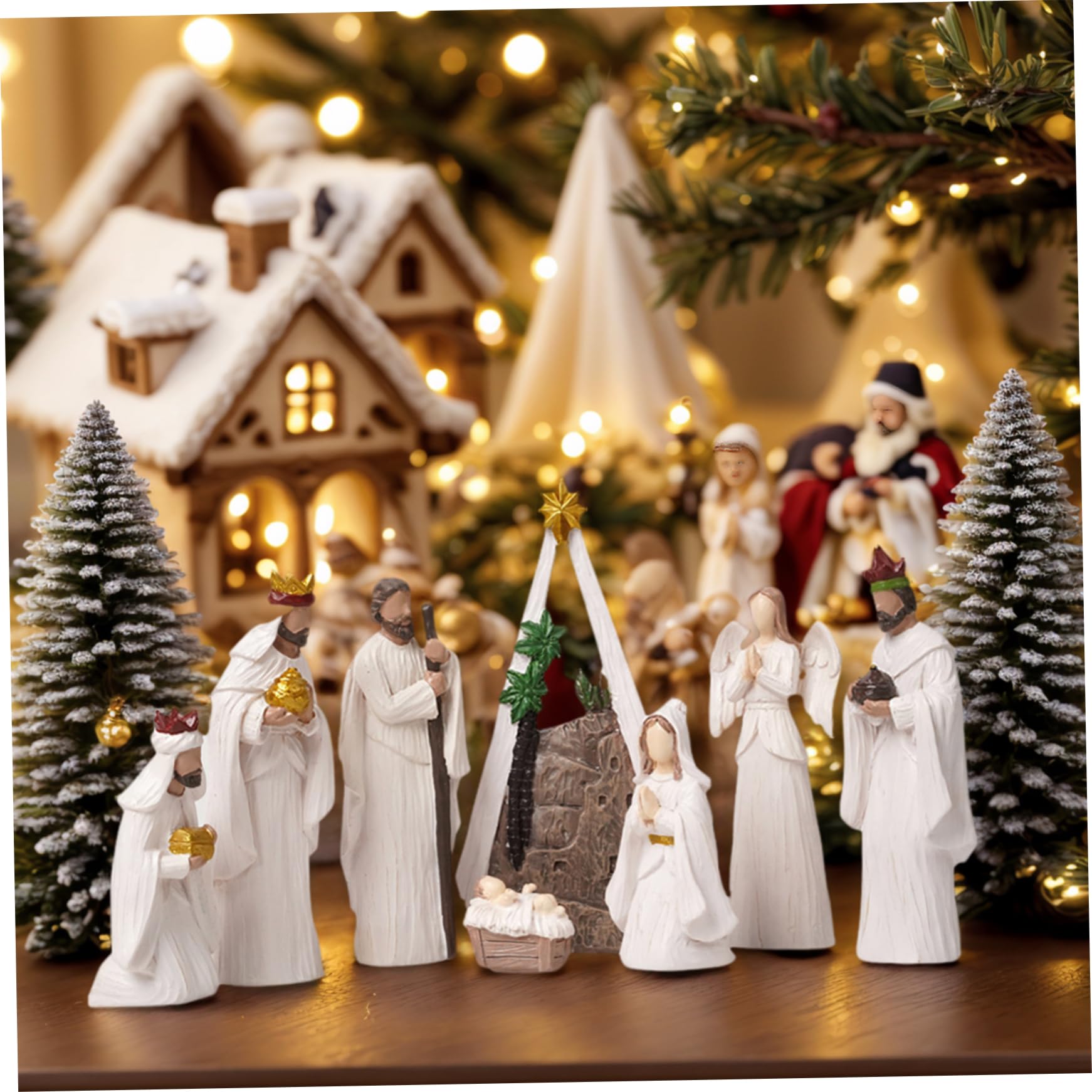 Ensemble de crèches de Noël (8 pièces) - Figurines crèche Modernes en résine Blanche - Ornements Religieux Table - Objets Collection pour décorations Noël