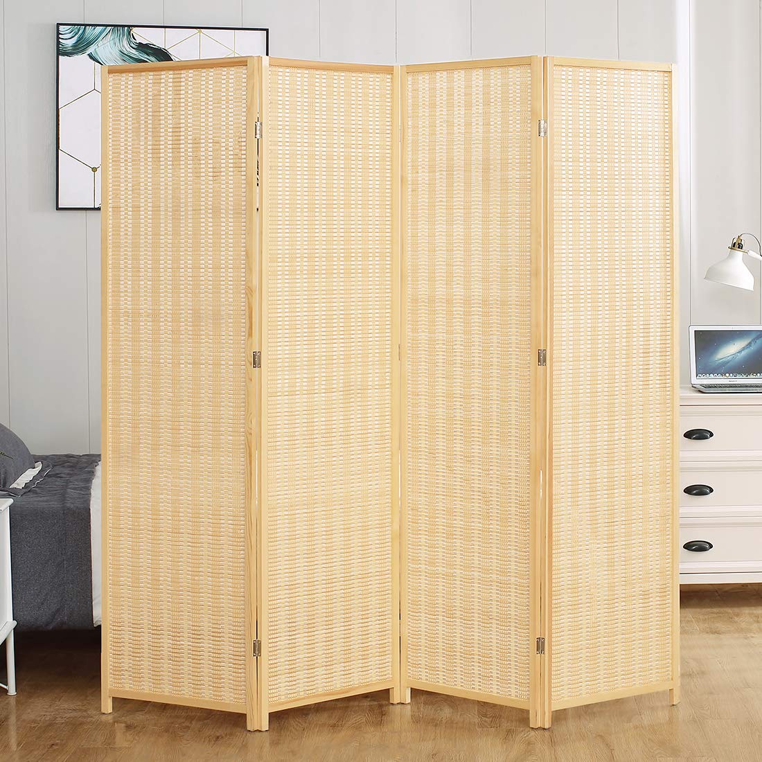 Corelax Room Divider Privacy Screen with Natural Bamboo,4Panel 5Panel