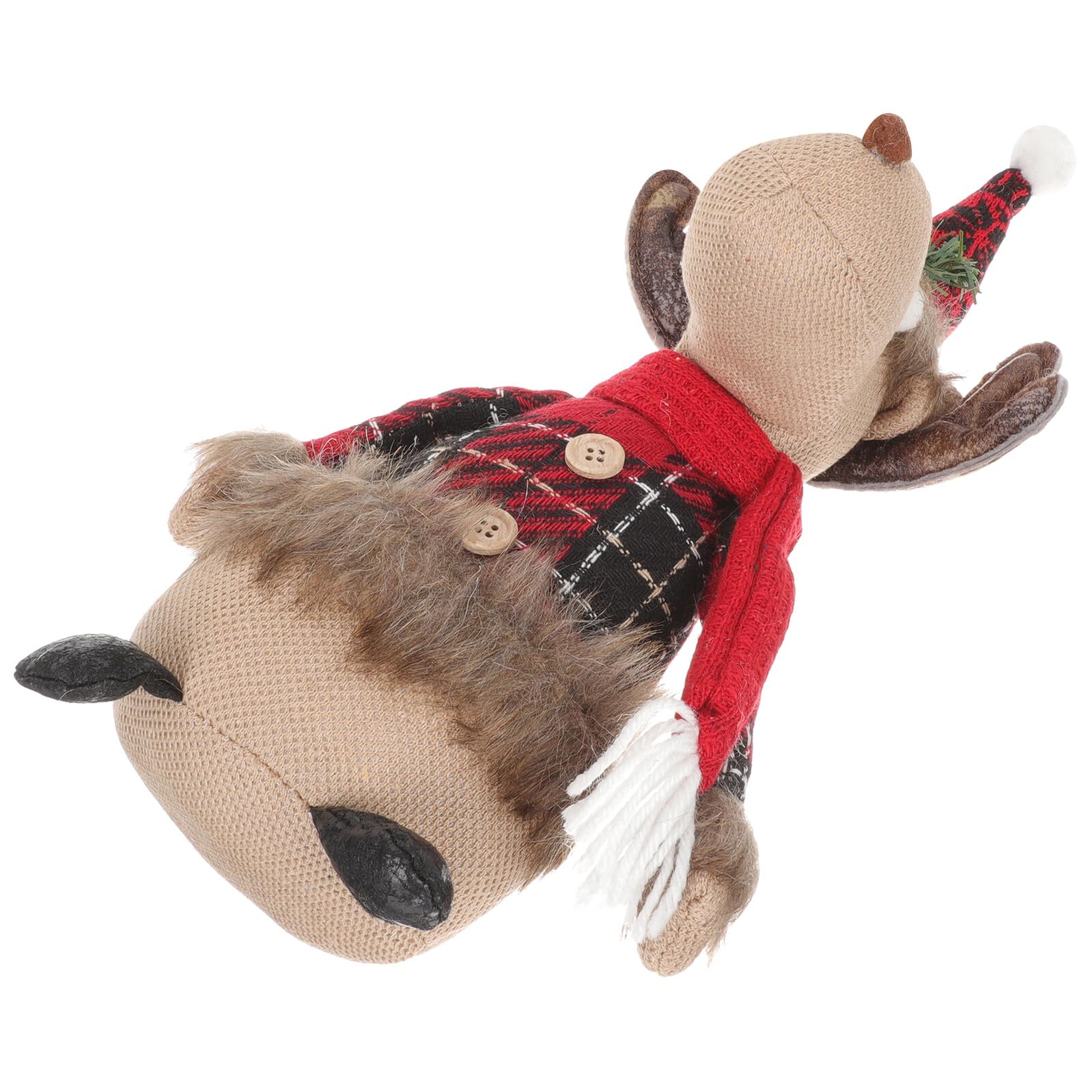 Poupée de Noël en peluche à poils longs rouge et figurine de table