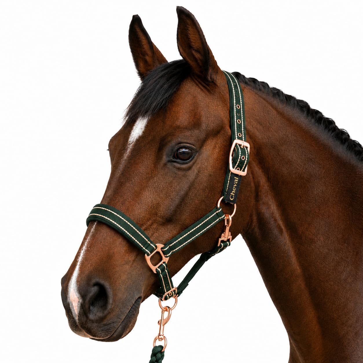 Cavezza per cavalli con glitter in oro rosa, cavezza cavallo in nero e rosa, regolabile in 2 posizioni (verde oro rosa, purosangue)