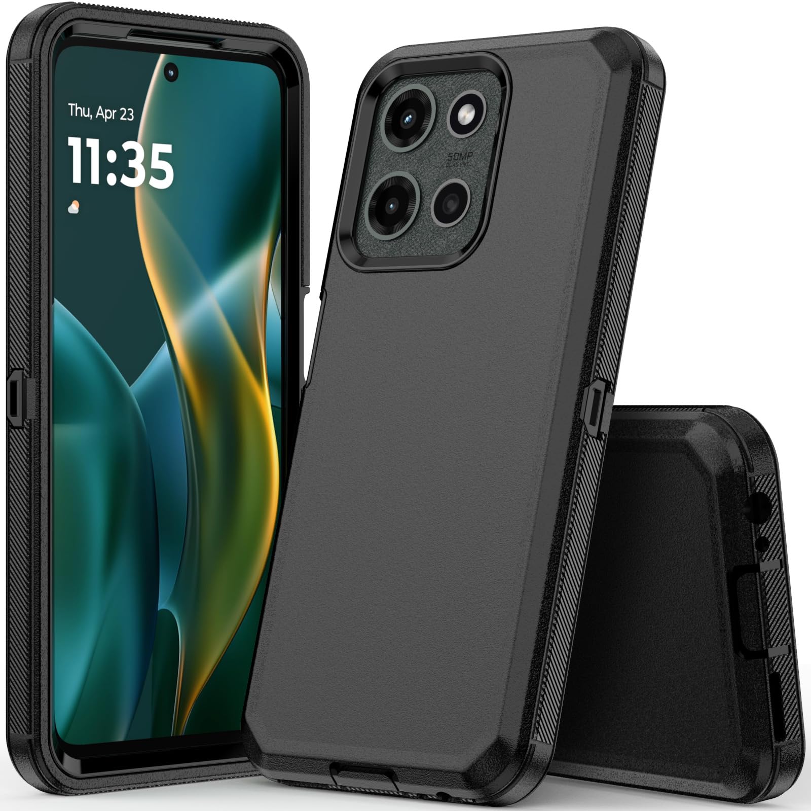 COOYA for Moto G 2025 Case, Heavy Duty Full Body Drop Protection Rugged Shockproof 3-Layer Hybrid Non-Slip Rubber Case, Front Bumper Hard Shell, Raised Edge, Port Anti Dust Cover, 6.7-inch Men Black