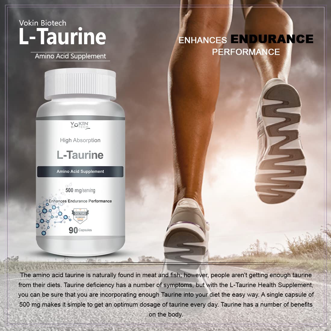 Vokin biotech L-Taurine - Amino Acid Supplement - 500mg (90 capsules) - Image 5 thumbnail