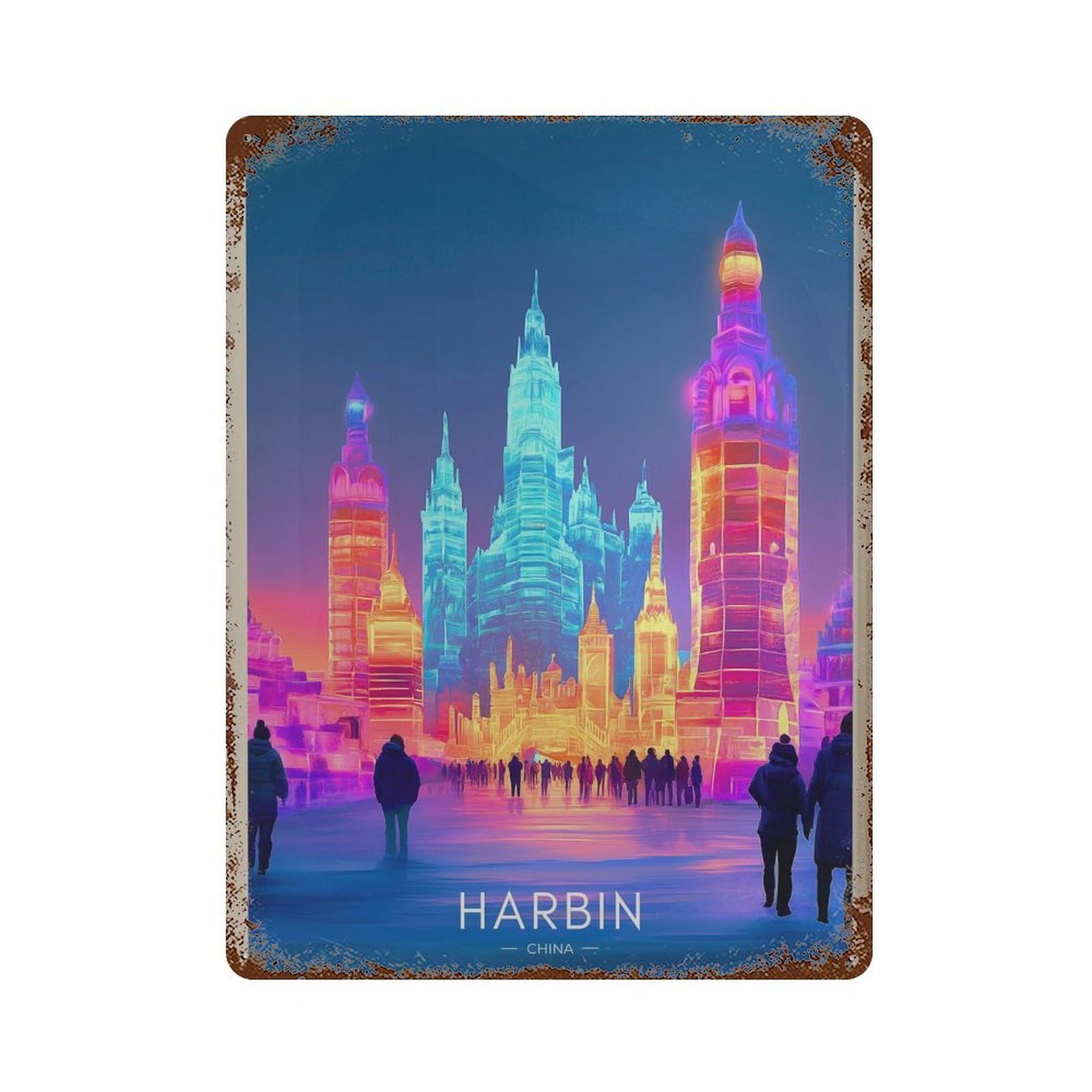 xiaoxiaoshen Harbin China Travel Ice Sculpture Wall Decor Art Metal Tin Poster Modern Home Decor Art Home Bar Shop Decorations Vintage Sign 40x30cm