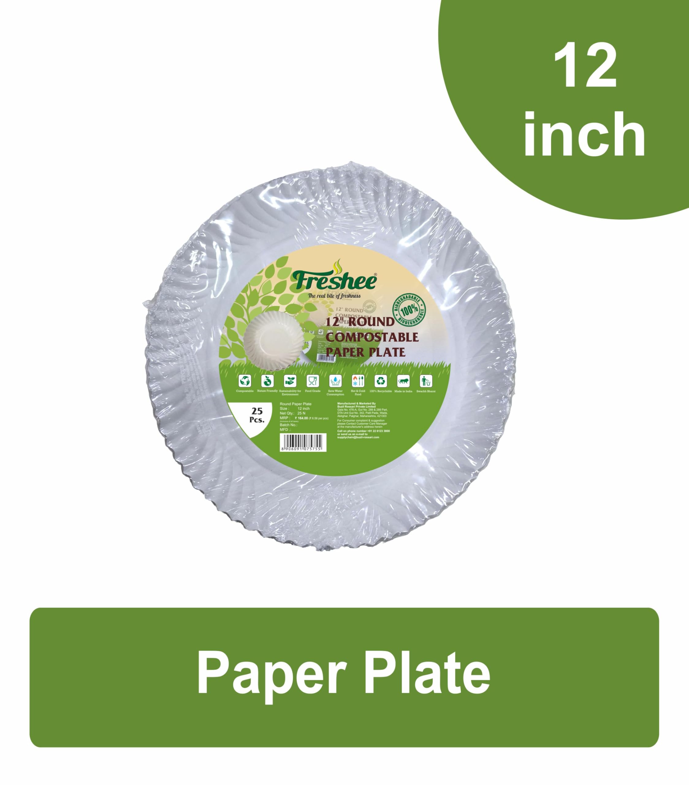 Freshee Paper Plates - 25 Pack, Compostable & Durable -2 Freshee Paper Plates - 25 Pack, Compostable & Durable -2