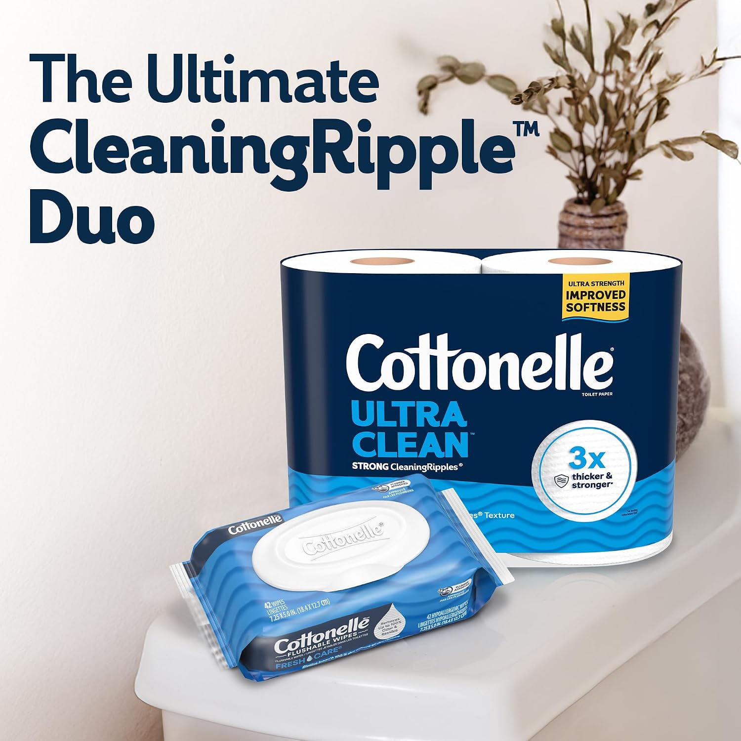 Cottonelle Ultra Clean Toilet Paper with Active CleaningRipples Texture, 24 Family Mega Rolls (24 Family Mega Rolls = 132 Regular Rolls) (4 Packs of 6), 353 Sheets Per Roll, Packaging May Vary