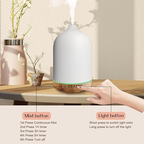 Miniatura 4 de Difusores de aceite esencial, difusor de cerámica para el hogar, difusor de aromaterapia de 8.5 fl oz con apagado automático sin agua y 7 luces LED