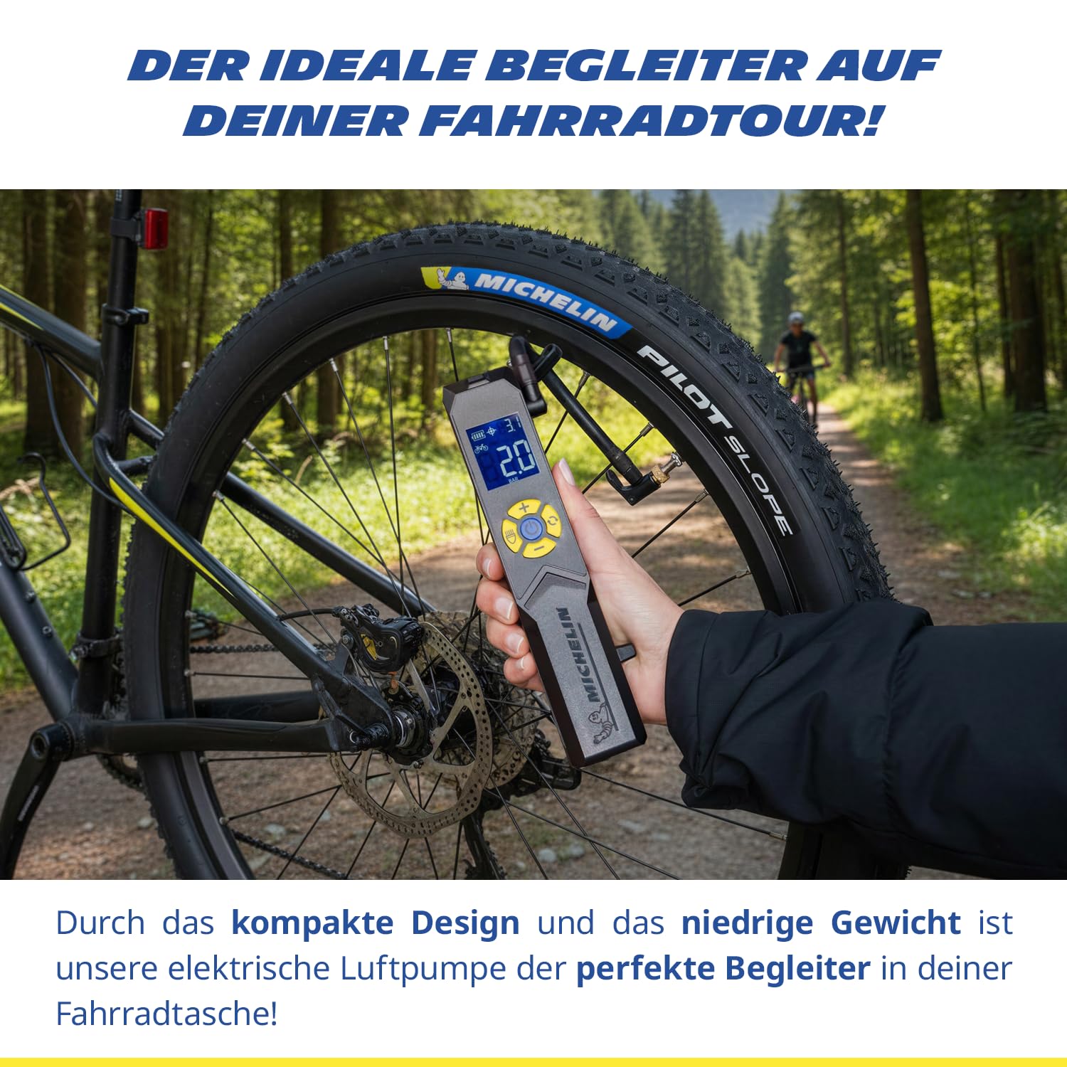 MICHELIN Air Power Mini 1 Li-Ionen Akku Mini-Kompressor kabellos – Elektrische Luftpumpe 9,9 bar mit Digitaldisplay, Auto-Stopp & LED für Auto, Fahrrad, E-Bike & Motorrad | Elektrische Luftpumpe 9,9 bar mit Digitaldisplay, Auto-Stopp & LED für Auto, Fahrr