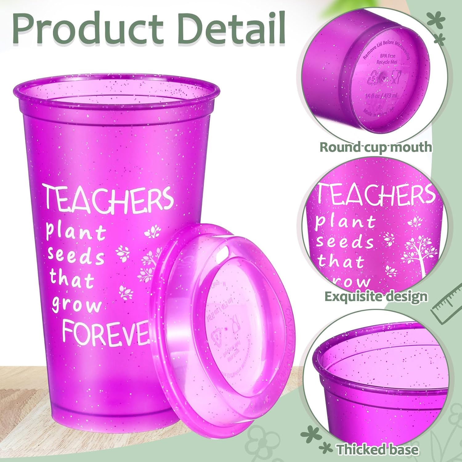 Funnymoom 24 Pcs Graduation Teacher Gifts 2026 End of Year Thank You Gift for Teacher Employee 16 oz Plastic Coffee Cup with Lid Inspirational Tumbler Graduation Appreciation Gift for Coworker Staff