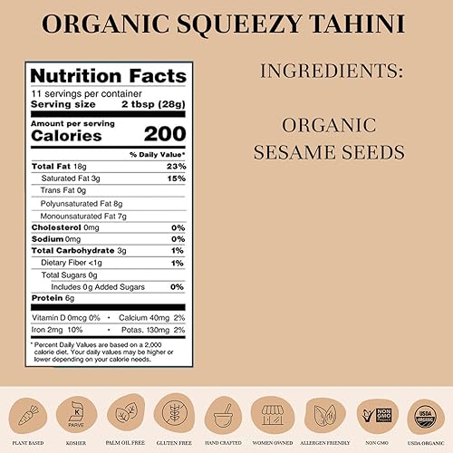Vista 14 de Seed + Mill - Salsa Tahini - Orgánica - Vegana, Kosher, sin OMG, Keto, Paleo, Whole30, sin gluten - Textura suave y sedosa - Ideal en humus, salsas