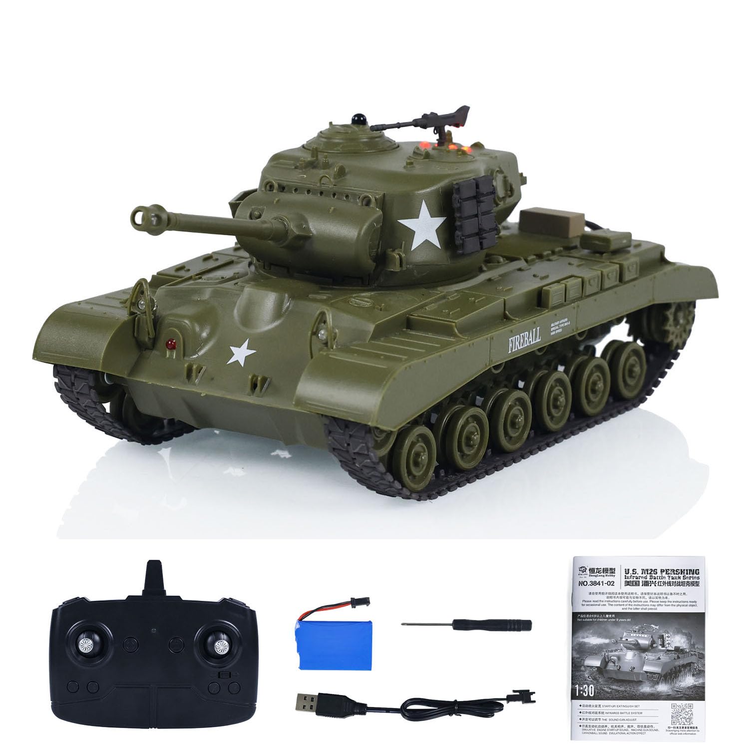 Henglong 1/30 RC Battle Tank Pershing M26 3841-02 2.4G RC Serbatoio Modello 360 Rotazione Infrarossi Battaglia Telaio Recoil Hobby Modello