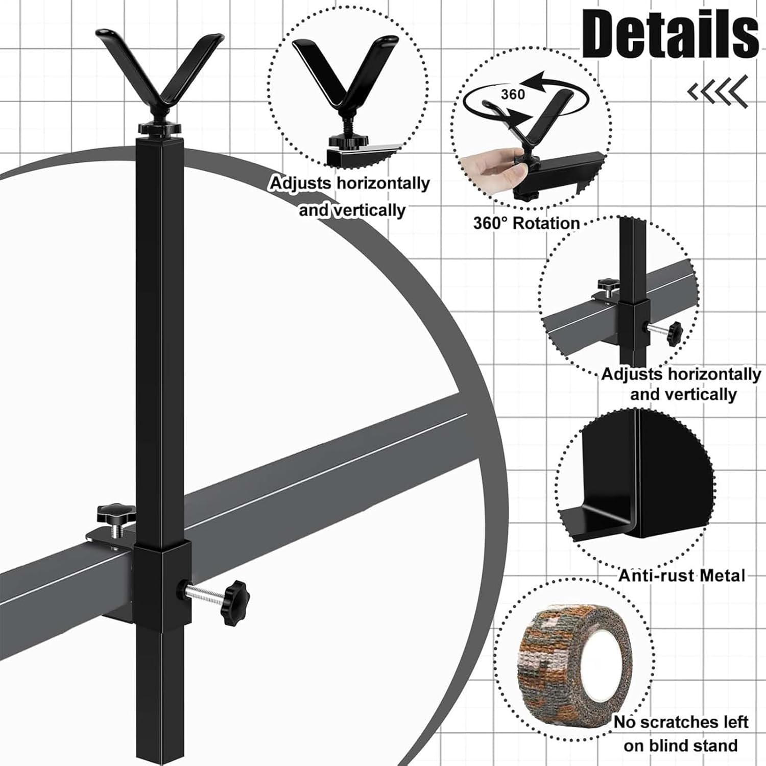 Hunting Tree Stand - Adjustable Bracket, Portable Pole, Height and Angle Adjustable Monopod with Camouflage Tape | Stable Blind Tower Rest for Outdoor Hunting Adventure