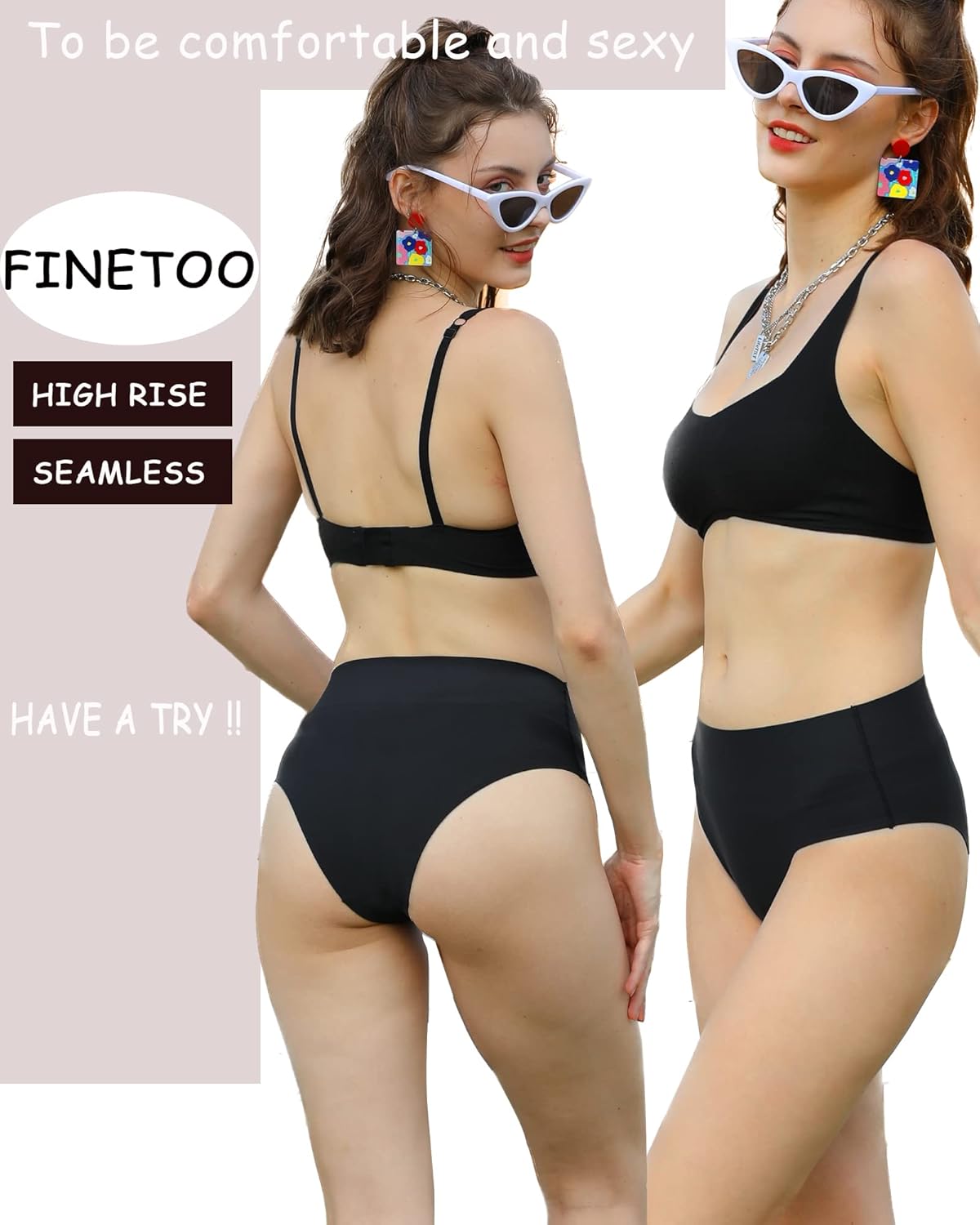 FINETOO High Waisted Underwear for Women Seamless Panties Bikini High Cut No Show Sexy Cheeky Panties 6 Pack - Image 4