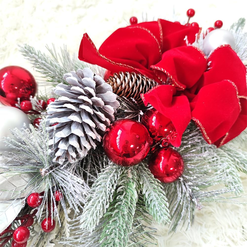 Christmas Swag Wreath Outdoor Decorated Hanging Christmas Artificial Swag Stairs Christmas Garland with Lights Prelit Stairway Pendant Window Wall (Red)