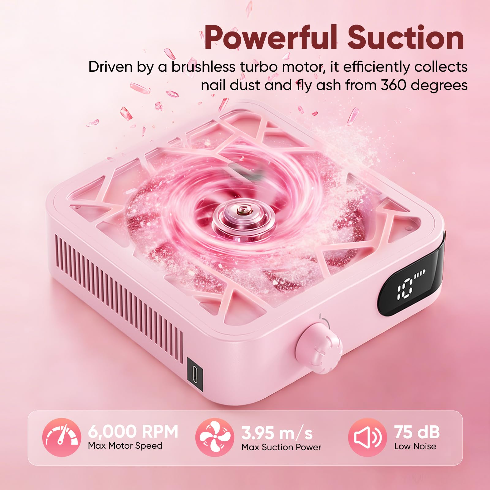Aspiratore Unghie Professionale, 6000 RPM, Ricaricabile, 30 Filtri, 10 Velocità, Basso Rumore, Portatile per Unghie in Acrilico e Uso Professionale in Nail Salon