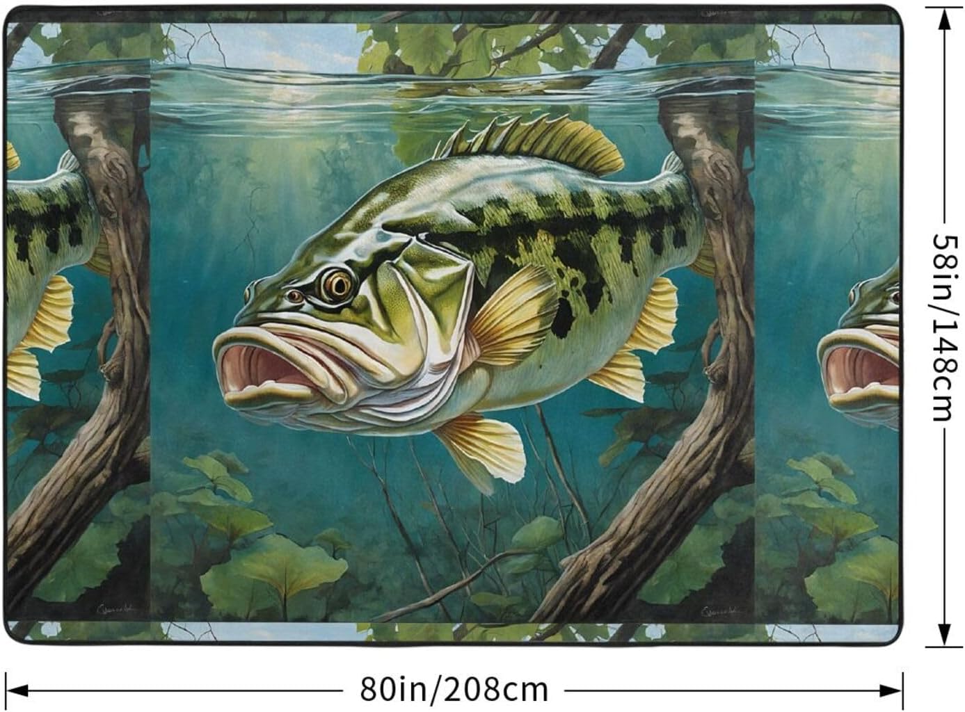 Flannel Non-Slip (Bass Fishing Wave) Rug Pad 80Ã—50in Soft Washable Protective for Hardwood Floors Bedroom Bathroom Living Room