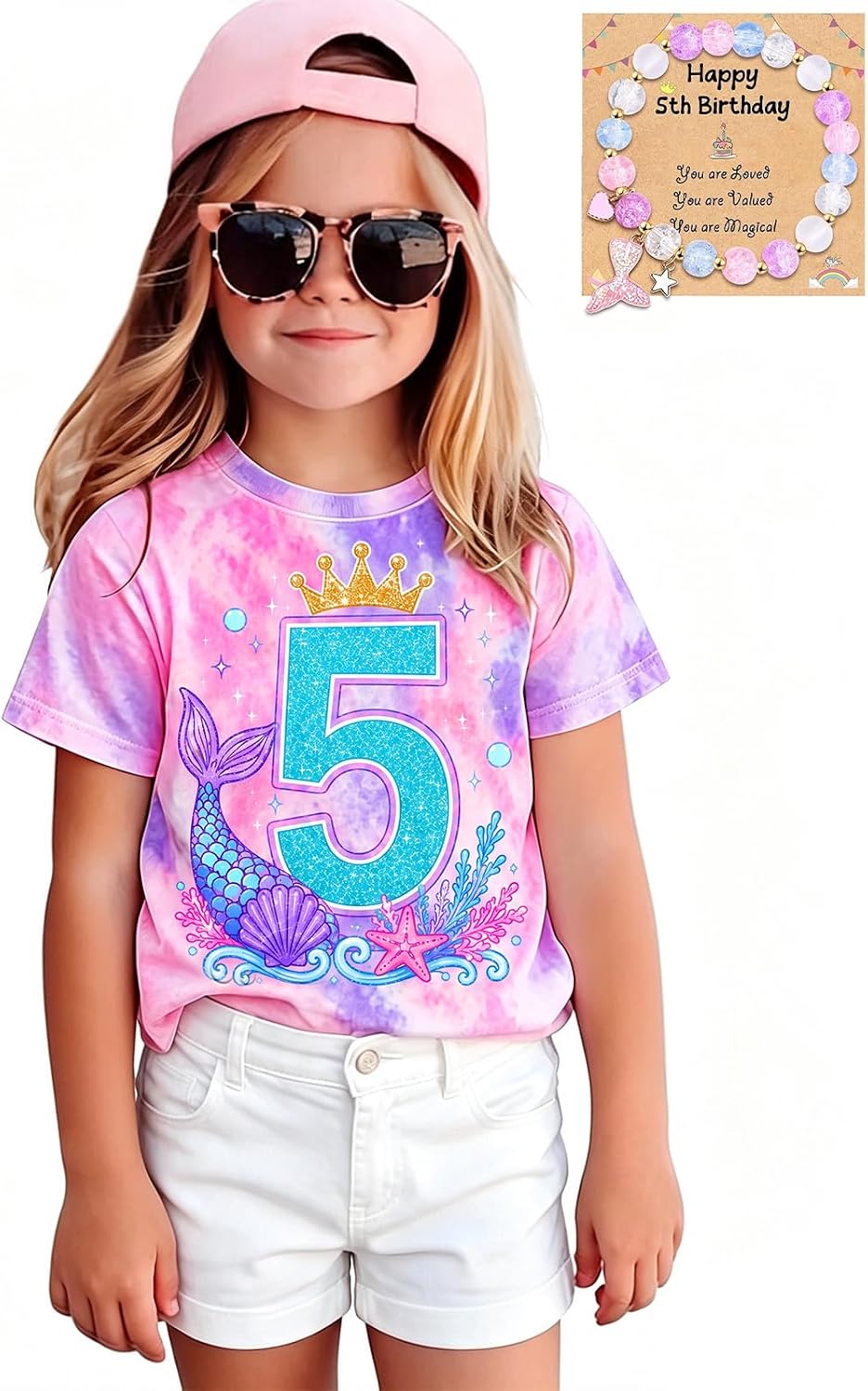 Birthday Girl Shirt Mermaid Unicorn Cute Shirts with Bracelet 2-6Y