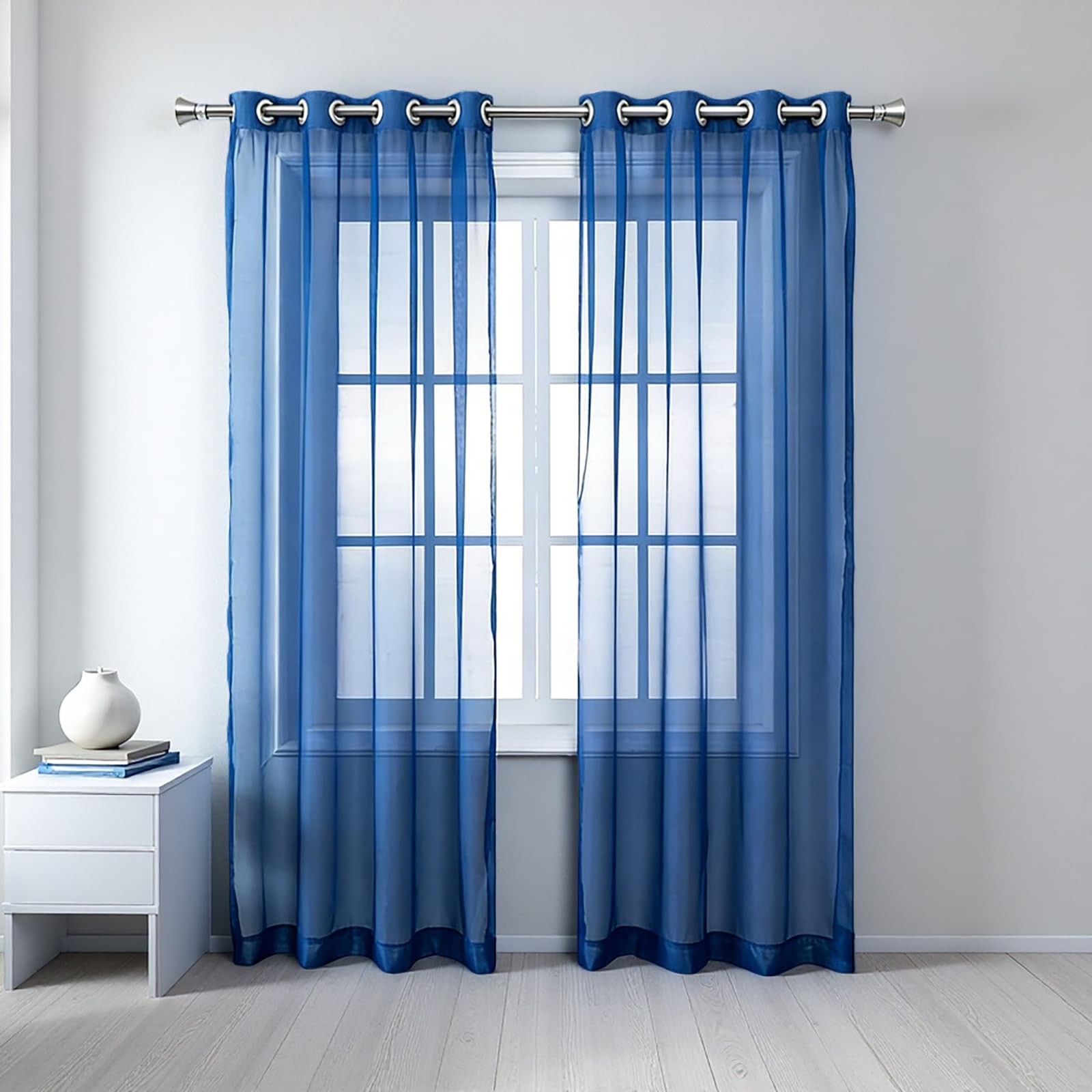 Voilage à Oeillet 105x200 cm Bleu Rideaux Semi Transparent pour Salon et Fenêtre de Balcon