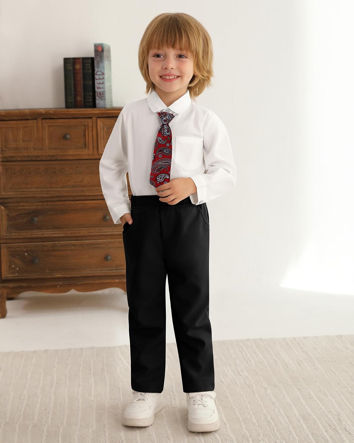 SANMIO Boy Suit Toddler Boys Formal Dress Outfit Shirt+Printed Tie+Vest+Pants Baby Tuxedo Boys Wedding Clothes
