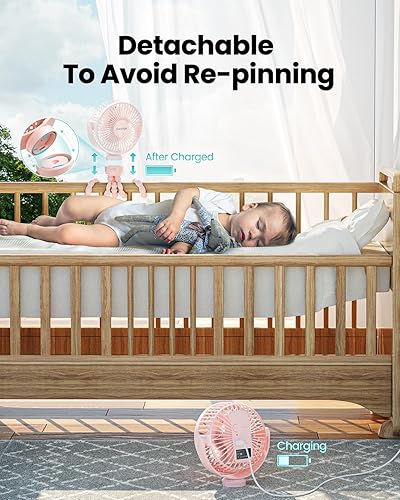 Vista 25 de Gaiatop Mini ventilador eléctrico con rotación 360, huecos de 0.217 in, batería recargable, 3 velocidades, morado