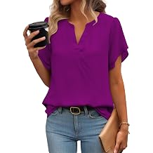 Zeagoo Womens Dressy Casual Shirts Short Sleeve V Neck Work Blouse Business Casual Summer Chiffon Tops