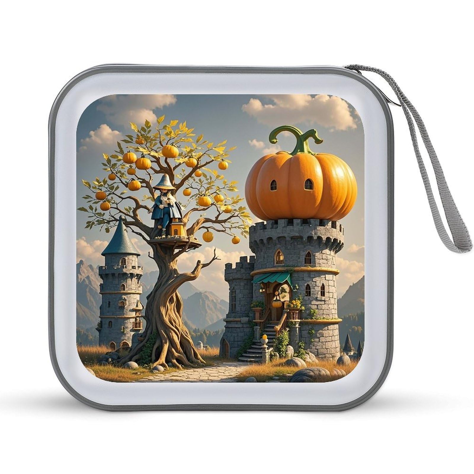 LZQPOEAS Pumpkin Tree House CD Case DVD Case Holder Wallet 40 Capacity Hard Plastic CD/DVD Portable Storage Binder Zipper DVD Disc Cases CD Storage Organizer Holder for Car Home Office