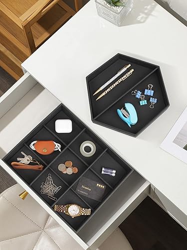 Miniatura 4 de Gurfuy Bandeja organizadora de 2 juegos con 11 compartimentos ajustables, organizador de cajones de piel sintética con divisores extraíbles para