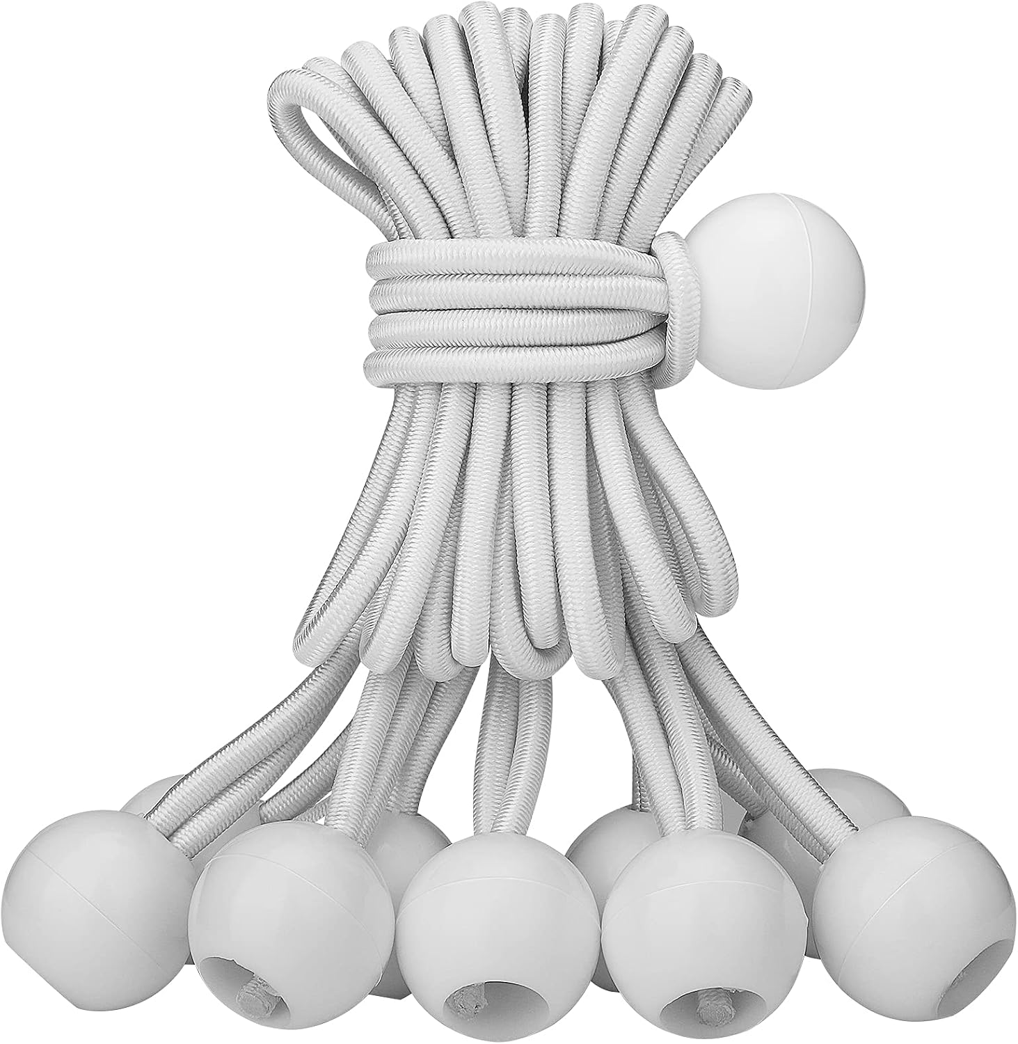 ZHOUBIN 9 Inch White Bungee Cords with Ball, Tarp Tie Down Cord, 10 Pcs