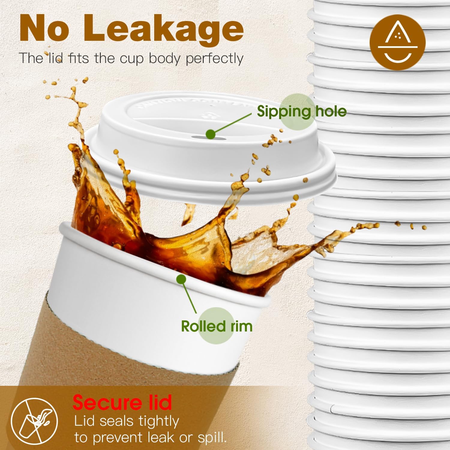 Ginkgo 100 Pack 16 oz Disposable Coffee Cups with Lids and Sleeves Leak-Proof White Paper Cups, Insulated To Go Hot Beverage Cups, Coffee Bar Accessories - Image 3