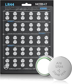 NICEBATT LR44 Batteries 60 Pack, AG13 L1154F 357 303 SR44 A76 Premium Alkaline 1.5V Button Coin Cell Battery